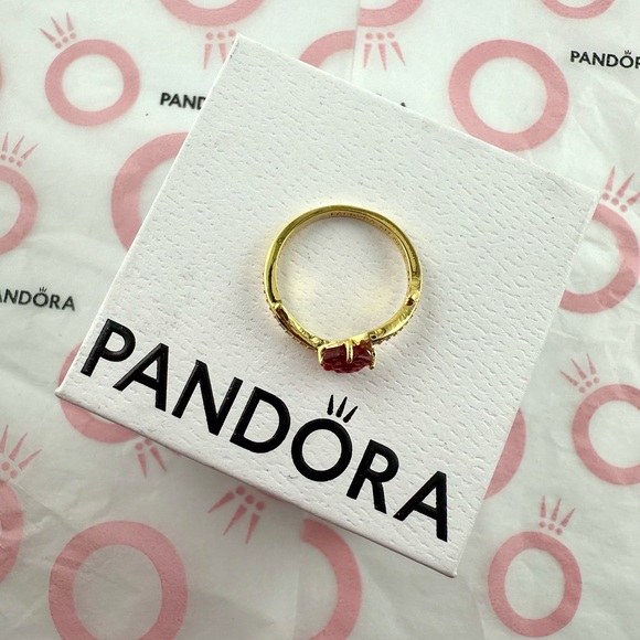 Pandora Gold Ring with Red Gemstone - Picture 3 of 3
